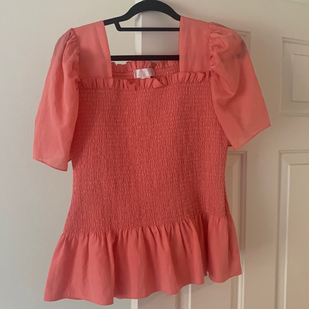 Rachel Parcell Square Neck Smocked Coral Blouse / Large